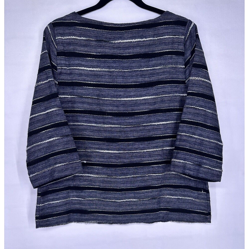 J Jill Pure Womens Textured Striped Blouse Navy Cotton Blend Size Small‎